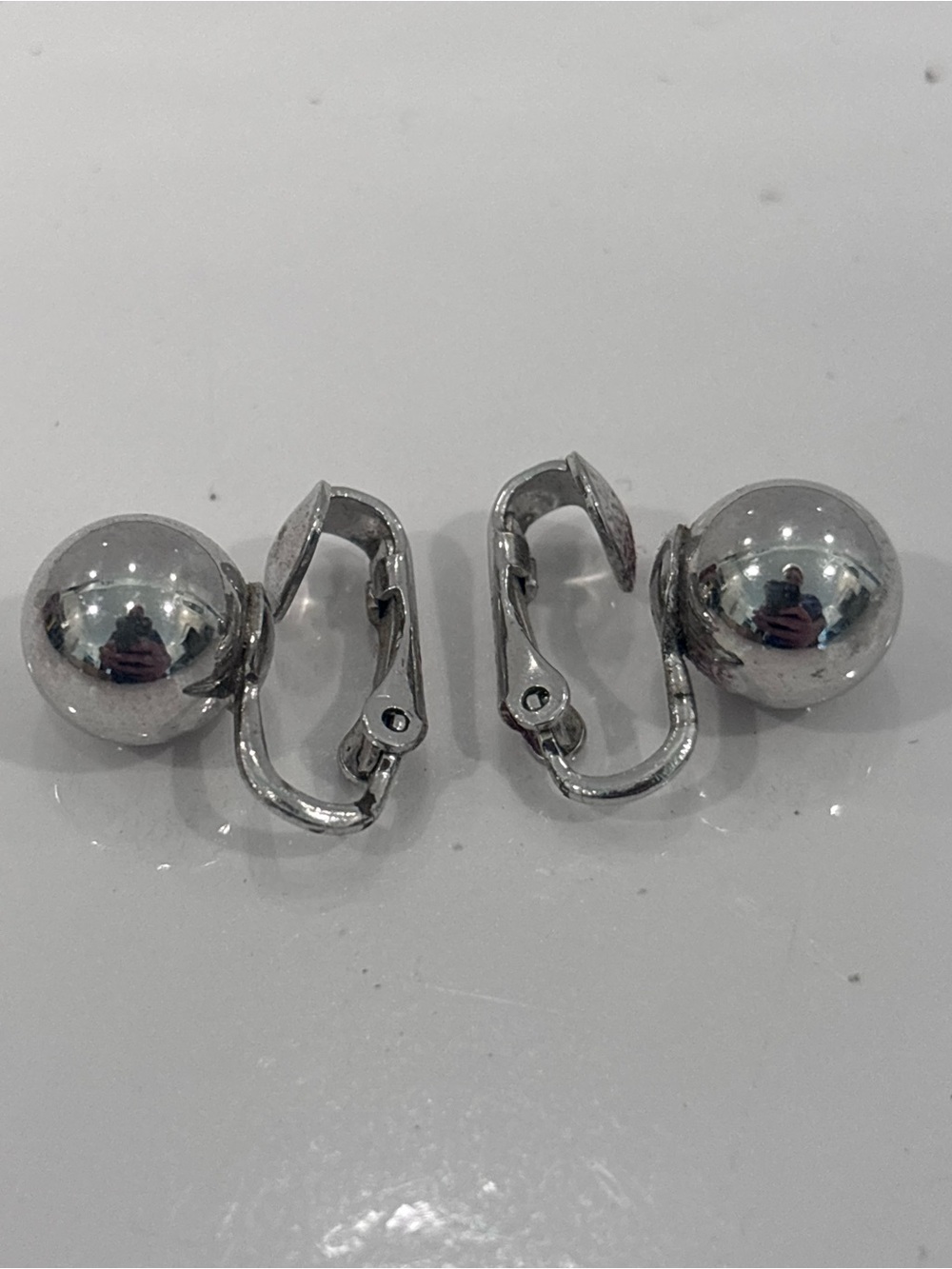 Vintage Coro Silver-Tone Ball Clip-On Earrings – Signed Costume Jewelry - Picture 2 of 5